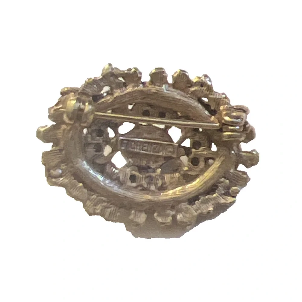 Vintage Florenza Brooch Bllue Stones Gold Metal Approx 1